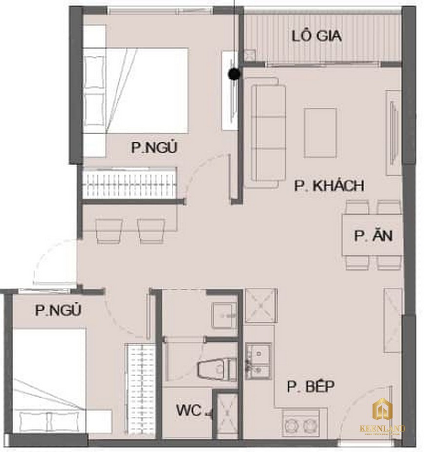 Thiết kế căn hộ 2PN The Origami Vinhomes