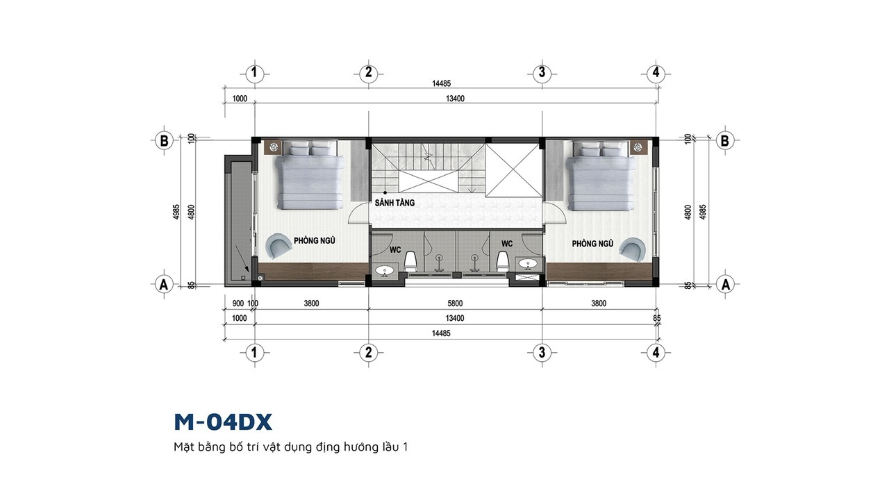 Mặt bằng tầng 1 căn IV 11.01 Nhà phố thấp tầng số 5 - Đông Tăng Long.