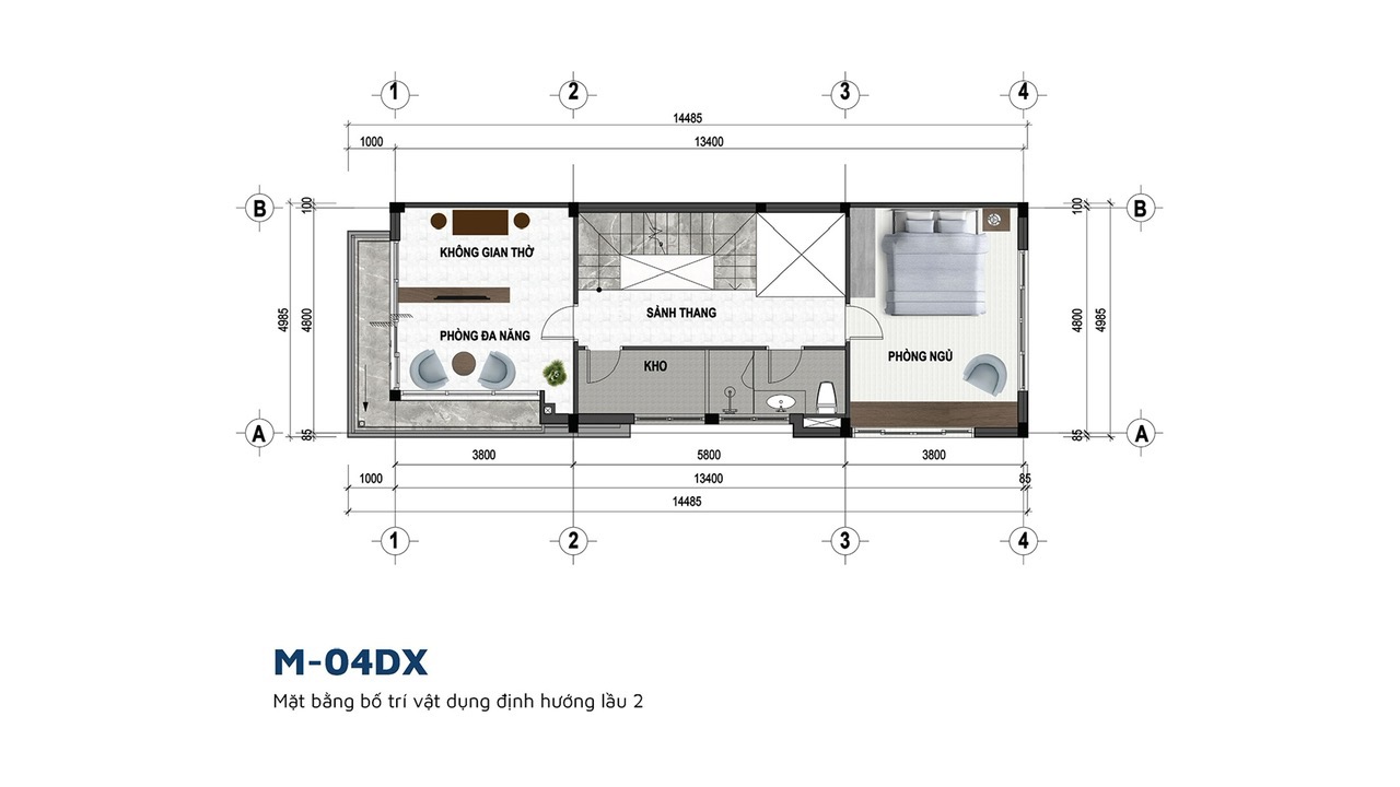 Mặt bằng tầng 2 căn IV 11.01 Nhà phố thấp tầng số 5 - Đông Tăng Long.