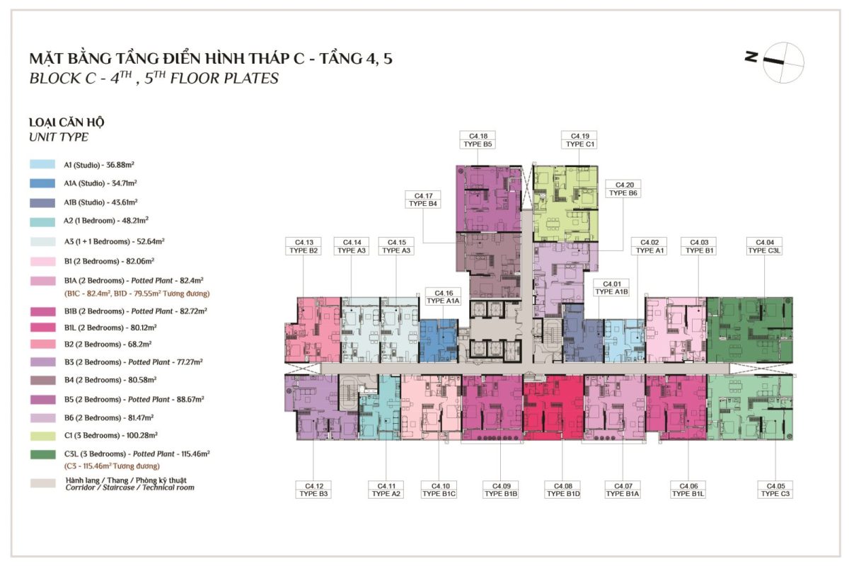 Mặt bằng tầng điển hình tháp c elysian tầng 4, 5