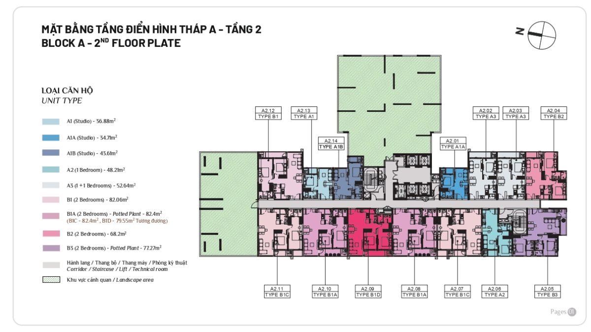 Mặt bằng căn hộ Elysian tầng 2 của Block A