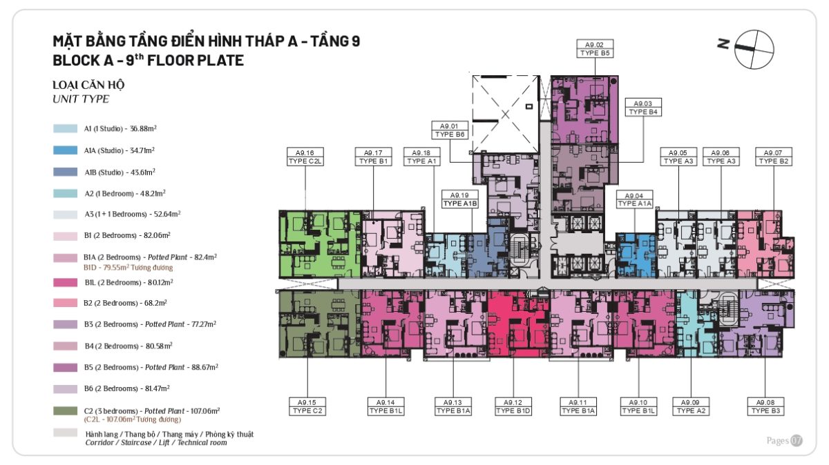 Mặt bằng căn hộ Elysian tầng 9 của Block A