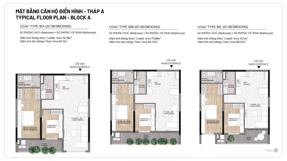 Mặt bằng căn hộ điển hình Elysian của Block A