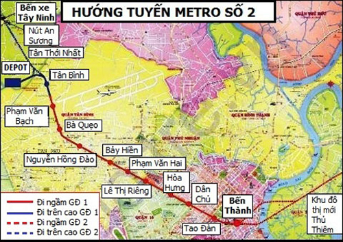 Sơ đồ Tuyến Metro số 2 (Bến Thành - Tham Lương)